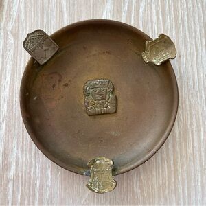 Vintage Colombian Brass Ashtray with Inca Raised Native Figure Rare